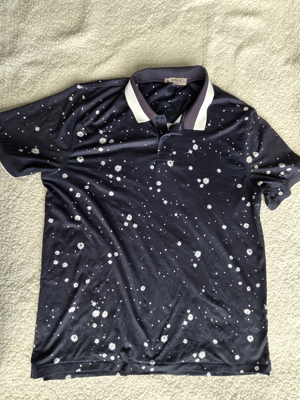 G/FORE geometric polo golf shirt featuring a blue performance Size Large
